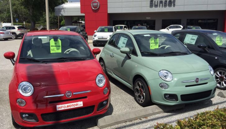 Fiat 500, prova su strada in Usa, concessonaria Fiat Sunset in Florida.