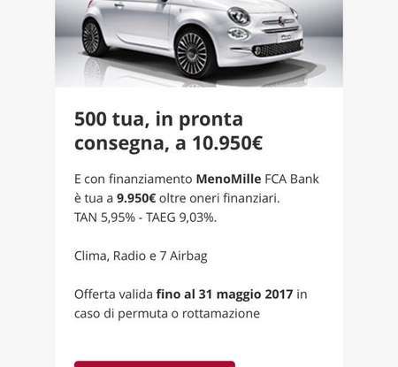 Fiat 500 in affitto con canoni da 199 per 1.2 POP a 276 euro per 500 Riva con Fiat Be Free - Foto 4 di 11