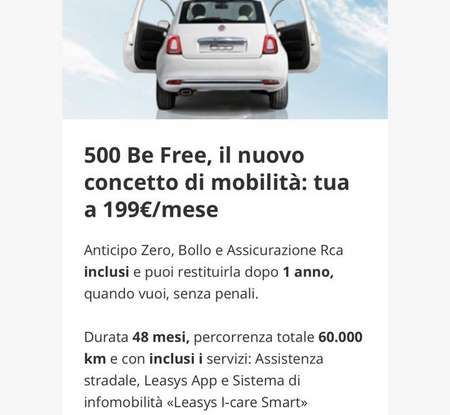 Fiat 500 in affitto con canoni da 199 per 1.2 POP a 276 euro per 500 Riva con Fiat Be Free - Foto 5 di 11