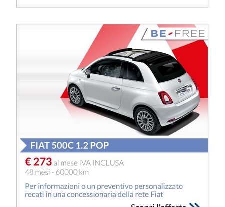 Fiat 500 in affitto con canoni da 199 per 1.2 POP a 276 euro per 500 Riva con Fiat Be Free - Foto 10 di 11
