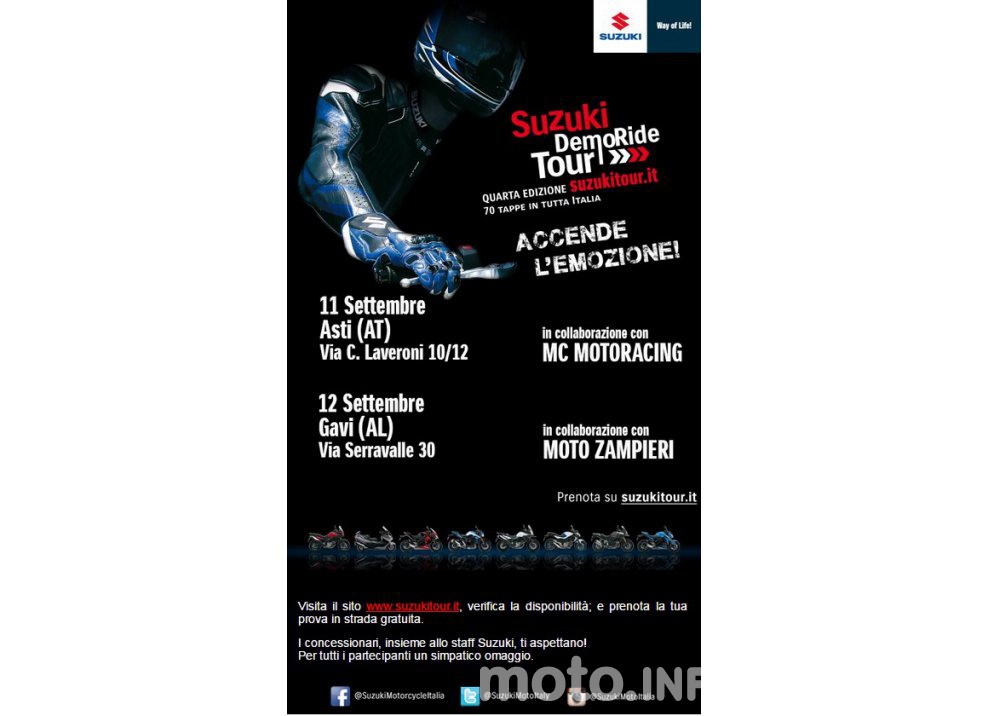 Suzuki, continuano i Demo Ride Tour dal Piemonte alla Sicilia - Foto 10 di 11