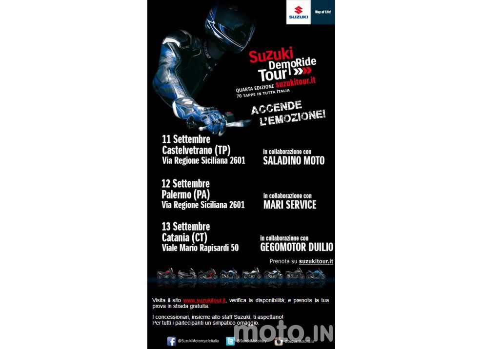 Suzuki, continuano i Demo Ride Tour dal Piemonte alla Sicilia - Foto 11 di 11