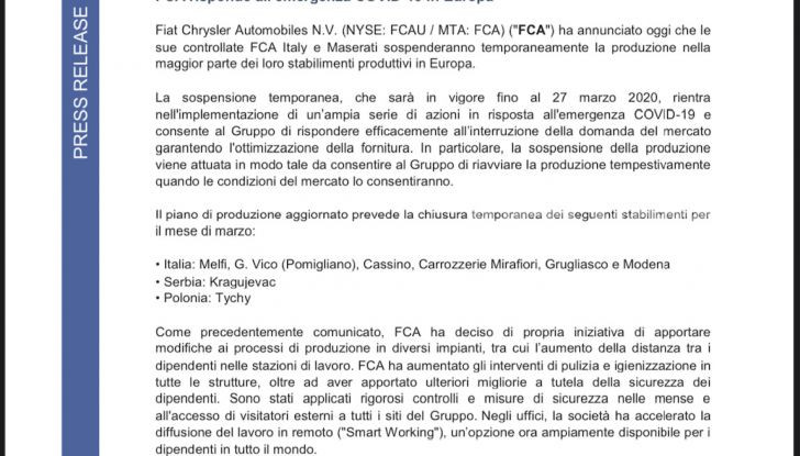 Dopo i Concessionari Auto chiudono anche le fabbriche per il Coronavirus! - Foto 3 di 10