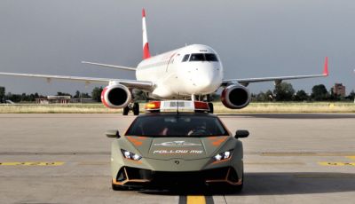 Nuova Lamborghini Huracan Evo Follow Me all’aeroporto di Bologna