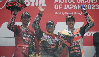 MotoGP 2023, GP Giappone: Martin ringrazia la pioggia, Bagnaia e Marquez sul podio