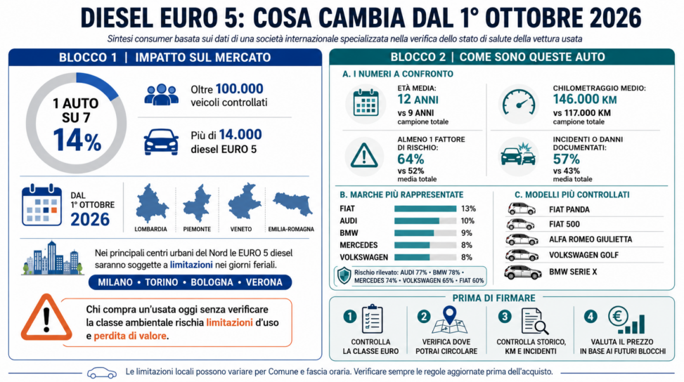 Diesel Euro 5, dal 2026 l’usato va controllato prima di firmare