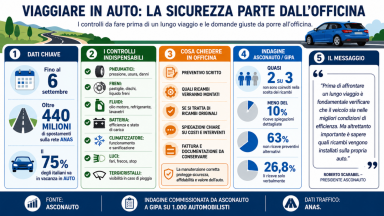 Viaggi in auto: i controlli da fare prima di partire per evitare guasti e rischi