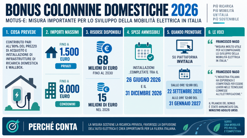 Bonus colonnine domestiche 2026: come funziona e quanto si può ottenere